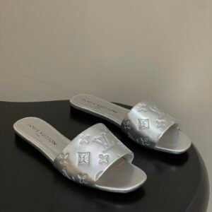 Louis Vuitton Blue Tweed Crystal-Embellished Square Toe Block Heel Slide