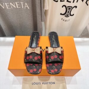 Louis Vuitton x Murakami Cherry Print Monogram Leather-Bow Flat Slide