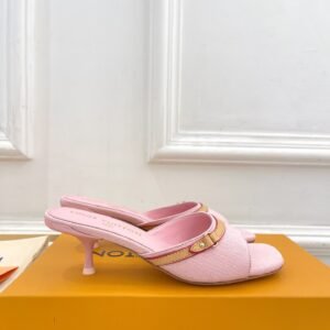 Louis Vuitton Pink Monogram Jacquard Leather-Trimmed Kitten Heel Slide, 5/10cm
