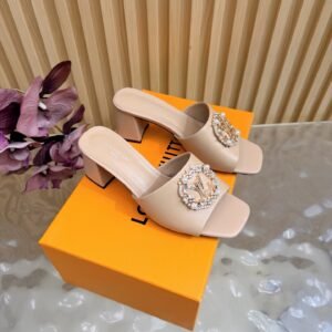 Louis Vuitton Black Leather Crystal-Embellished Square Toe Block Heel Slide, 7.5cm