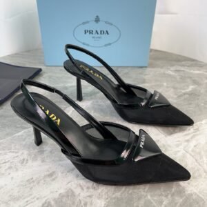 Prada Slingback Pumps In Mesh And Patent Leather, 7.5cm