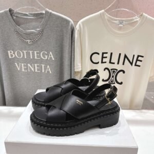 Prada Crisscross Leather Slingback Sandals With Chunky Sole