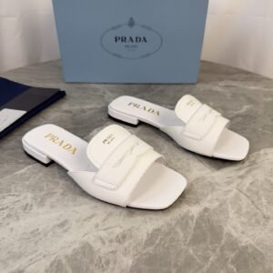 Prada Logo-embellished Leather Slide Sandals, Flat/4cm