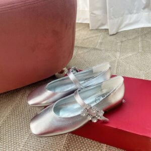 Roger Vivier Square Toe Mary Jane Flat With Crystal Embellished Buckle