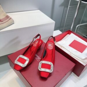 Roger Vivier Square Toe Slingback Pump With Crystal Embellished Buckle,5.5cm