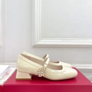 Roger Vivier Square Toe Mary Jane Flat With Gold Buckle Detail, 3cm/8.5cm