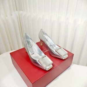 Roger Vivier Square Toe Pump With Crystal Embellished Buckle