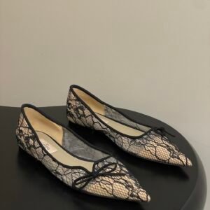 Valentino Lace Bow-Embellished Pointed Toe Flat Ballerina