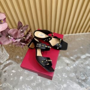 Valentino Rockstud Square Toe Sculptural Heel Mule Sandal, 6cm