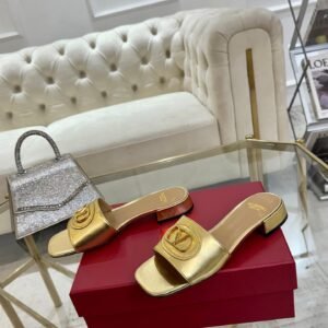 Valentino VLogo Square Toe Block Heel Mule Sandal, 3cm