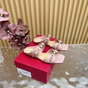 Valentino Rockstud Square Toe Sculptural Heel Mule Sandal