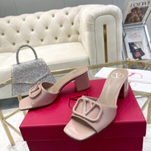 Valentino VLogo Square Toe Block Heel Mule Sandal, 6cm