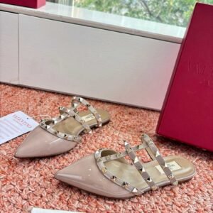 Valentino Rockstud Caged Pointed Toe Mule Flat
